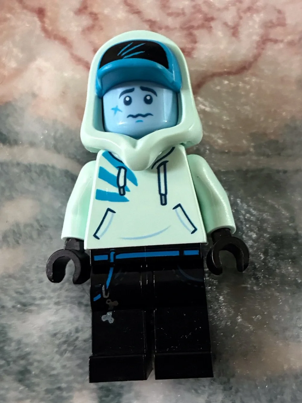 Lego Light Blue Hoodie Minifigure with Black Legs